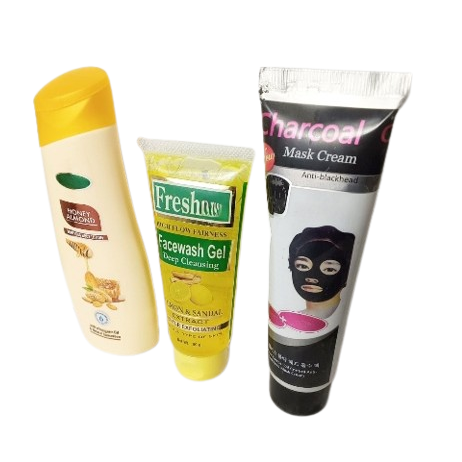 PM HoneyAlmondBody Lotion with Lemon and Sandal Facewash Gel & Charcoal Face Mask