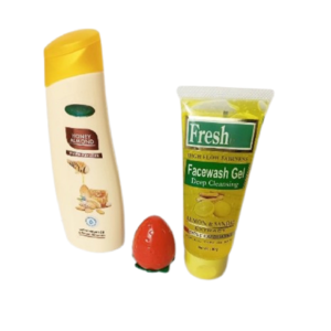 PM HoneyAlmondBody Lotion With Strawberry Lip Balm & Lemon and Sandal Facewash Gel