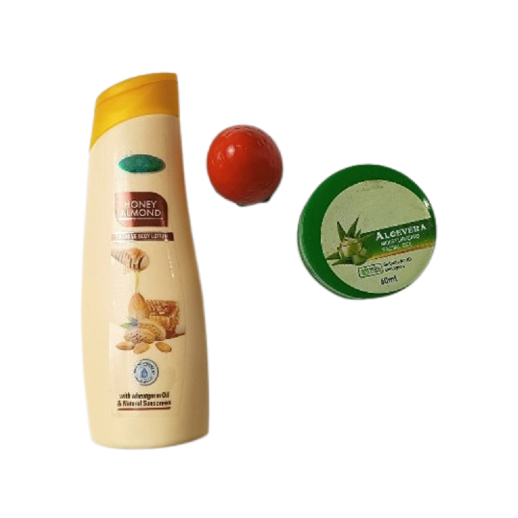 PM HoneyAlmondBody Lotion With Strawberry Lip Balm & Aloe Vera Moisturizing Facial Gel