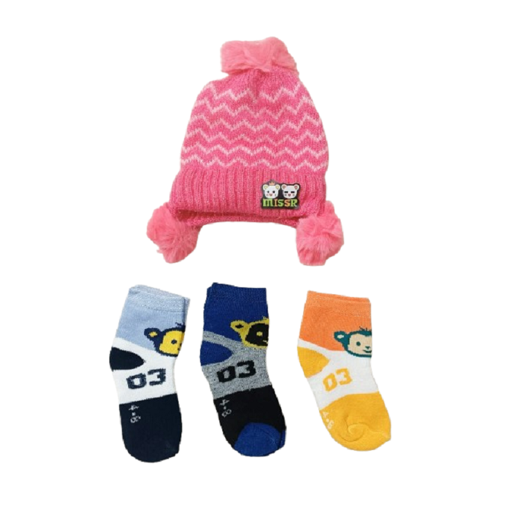 PM Baby Winter Wear Socks with Woolen Cap -2 to 8 Year Kids Free Size