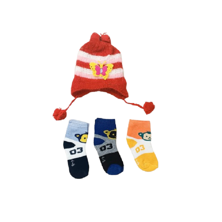 PM Baby Winter Wear Socks with Woolen Cap -2 to 8 Year Kids Free Size