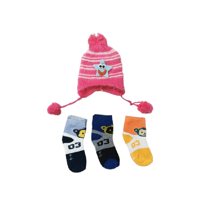 PM Baby Winter Wear Socks with Woolen Cap -2 to 8 Year Kids Free Size