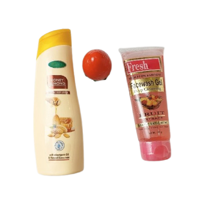 PM HoneyAlmondBody Lotion With Strawberry Lip Balm & Mix Fruit Facewash Gel