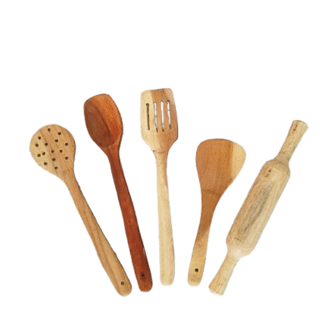 PM Wooden Spoon Set of 4 With Wooden Belan for perfectshape Roti for Kitchen