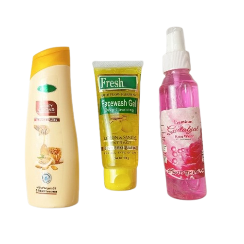 PM HoneyAlmondBody Lotion with Lemon and Sandal Facewash Gel & Gulab Jal