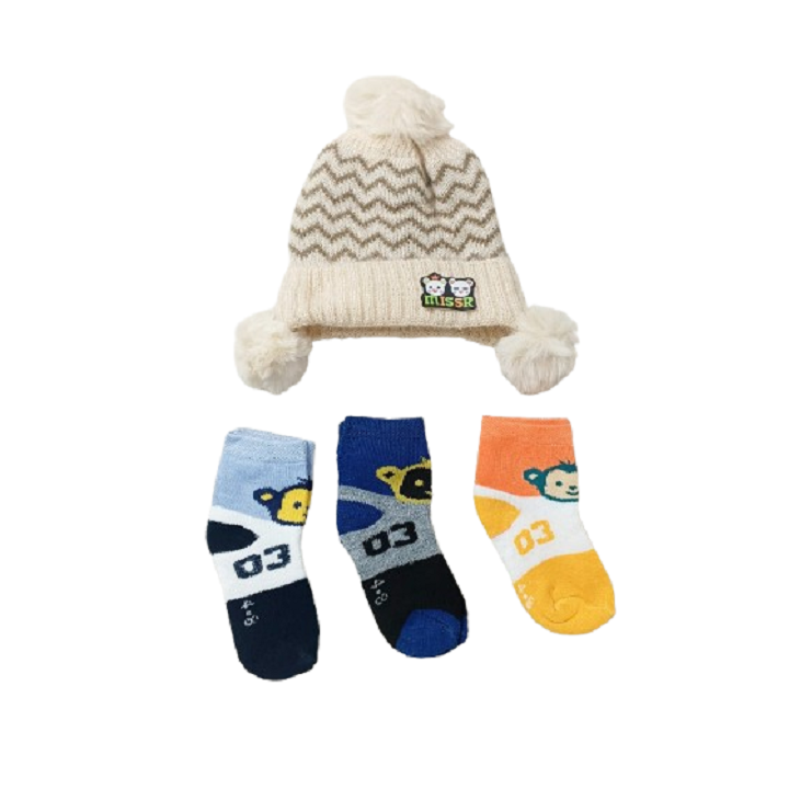 PM Baby Winter Wear Socks with Woolen Cap -2 to 8 Year Kids Free Size