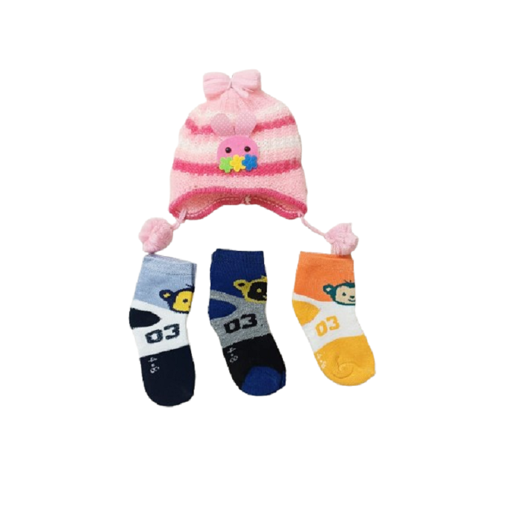 PM Baby Winter Wear Socks with Woolen Cap -2 to 8 Year Kids Free Size
