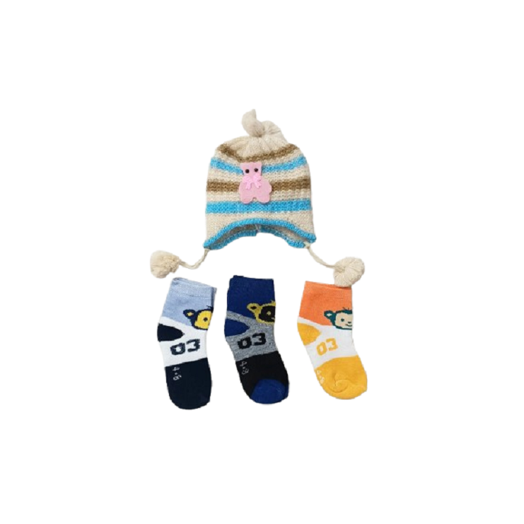 PM Baby Winter Wear Socks with Woolen Cap -2 to 8 Year Kids Free Size