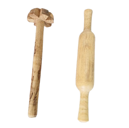 Paridhaanmart Wooden Belan for perfectshape Roti With Wooden hand blender / Mathani rai / Dahi phetni / Lassi masher