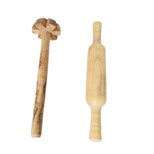 Paridhaanmart Wooden Belan for perfectshape Roti With Wooden hand blender / Mathani rai / Dahi phetni / Lassi masher