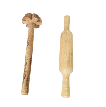 Paridhaanmart Wooden Belan for perfectshape Roti With Wooden hand blender / Mathani rai / Dahi phetni / Lassi masher