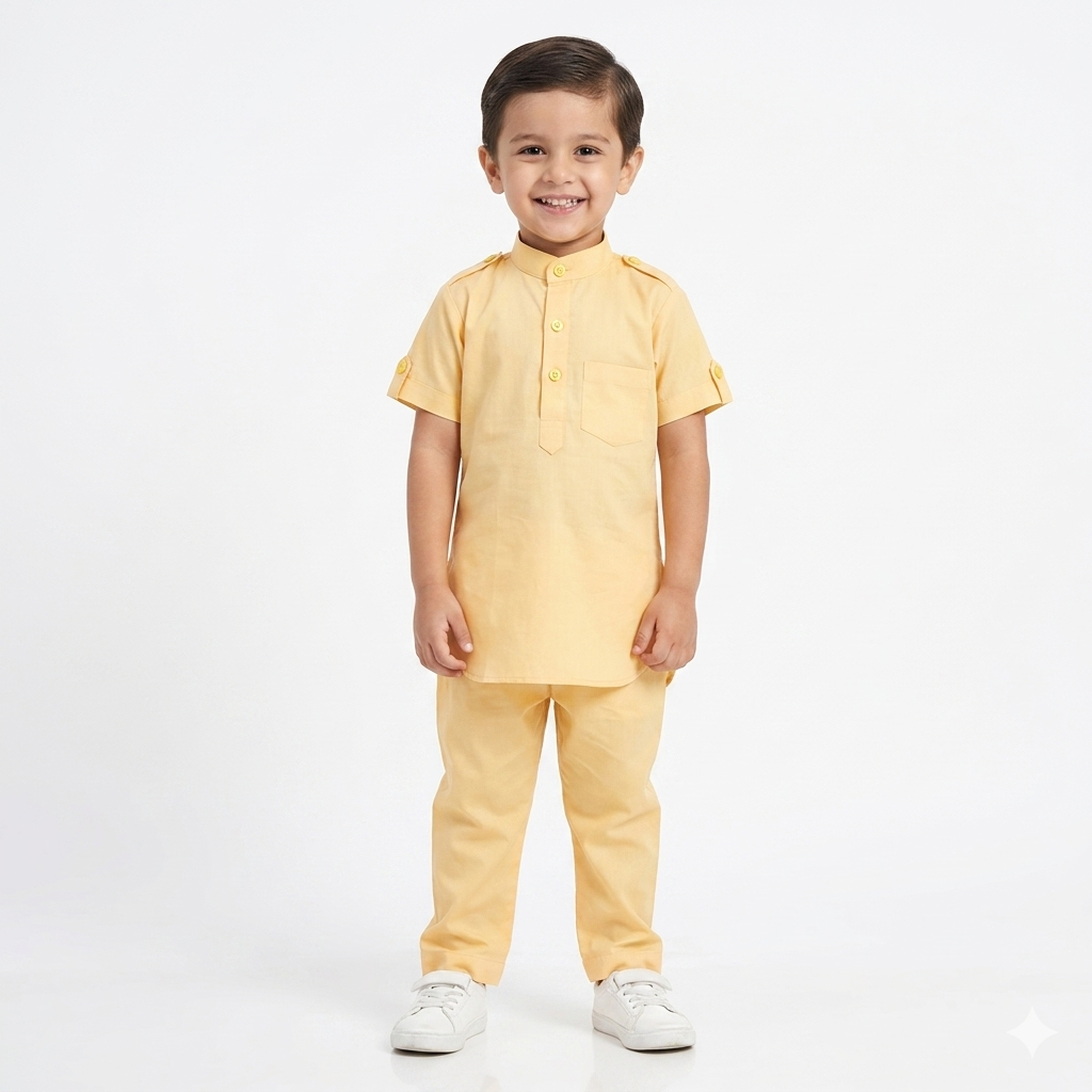 PM Kids Pure Cotton Half Sleeves Kurta Pyjama Set