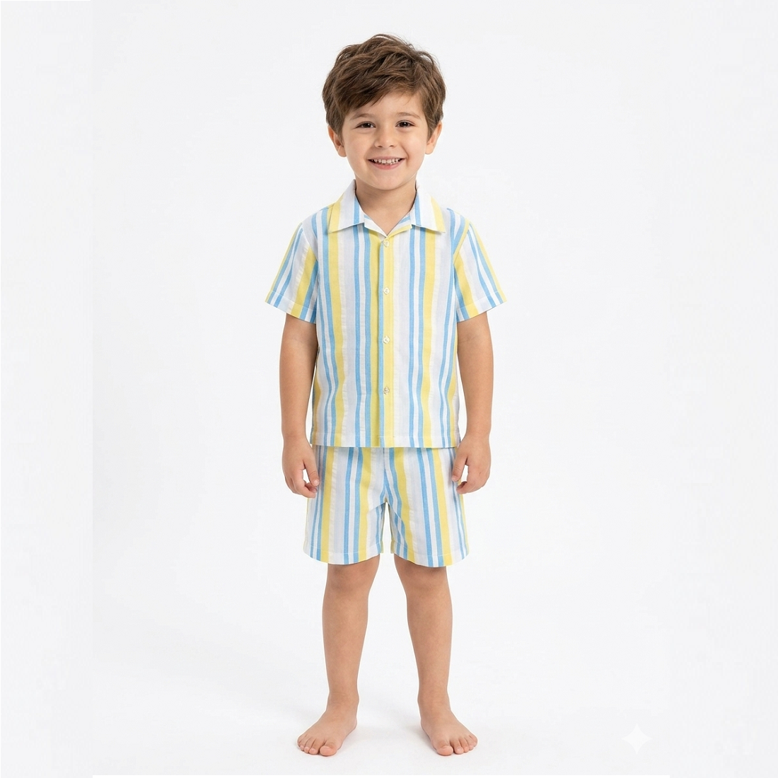 HVM Kids Pure Cotton Multicolor Stripe Shorts & Shirt Set
