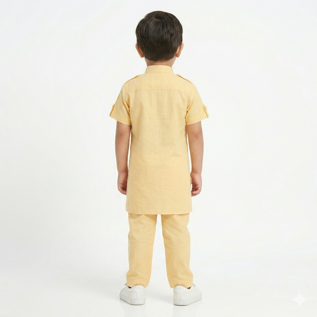 PM Kids Pure Cotton Half Sleeves Kurta Pyjama Set
