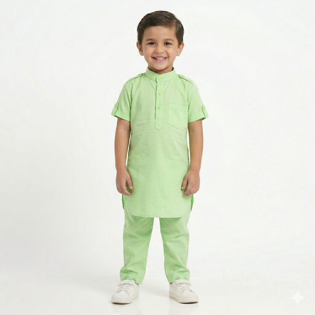 PM Kids Pure Cotton Half Sleeves Kurta Pyjama Set