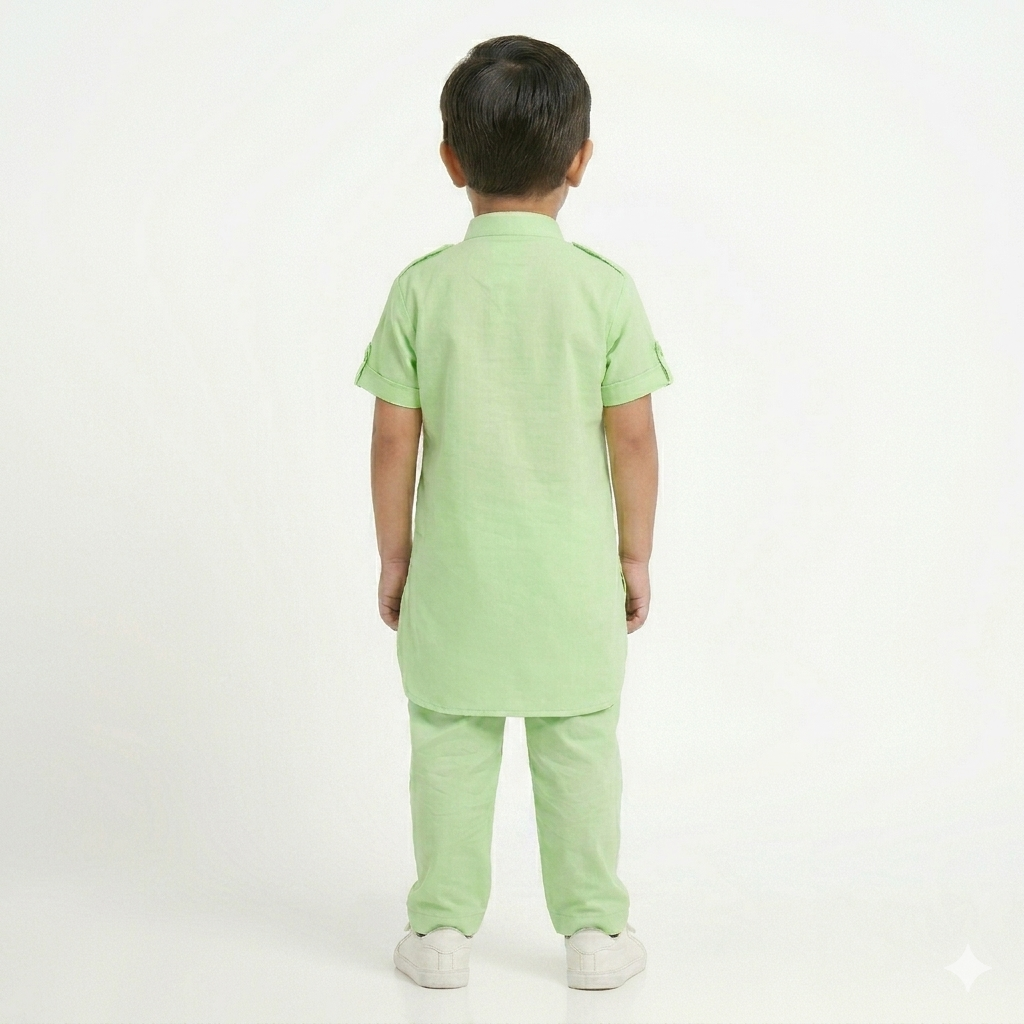 PM Kids Pure Cotton Half Sleeves Kurta Pyjama Set