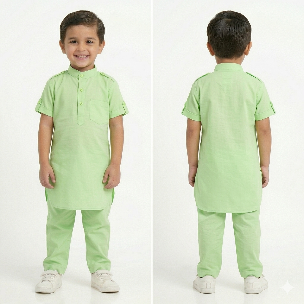 PM Kids Pure Cotton Half Sleeves Kurta Pyjama Set