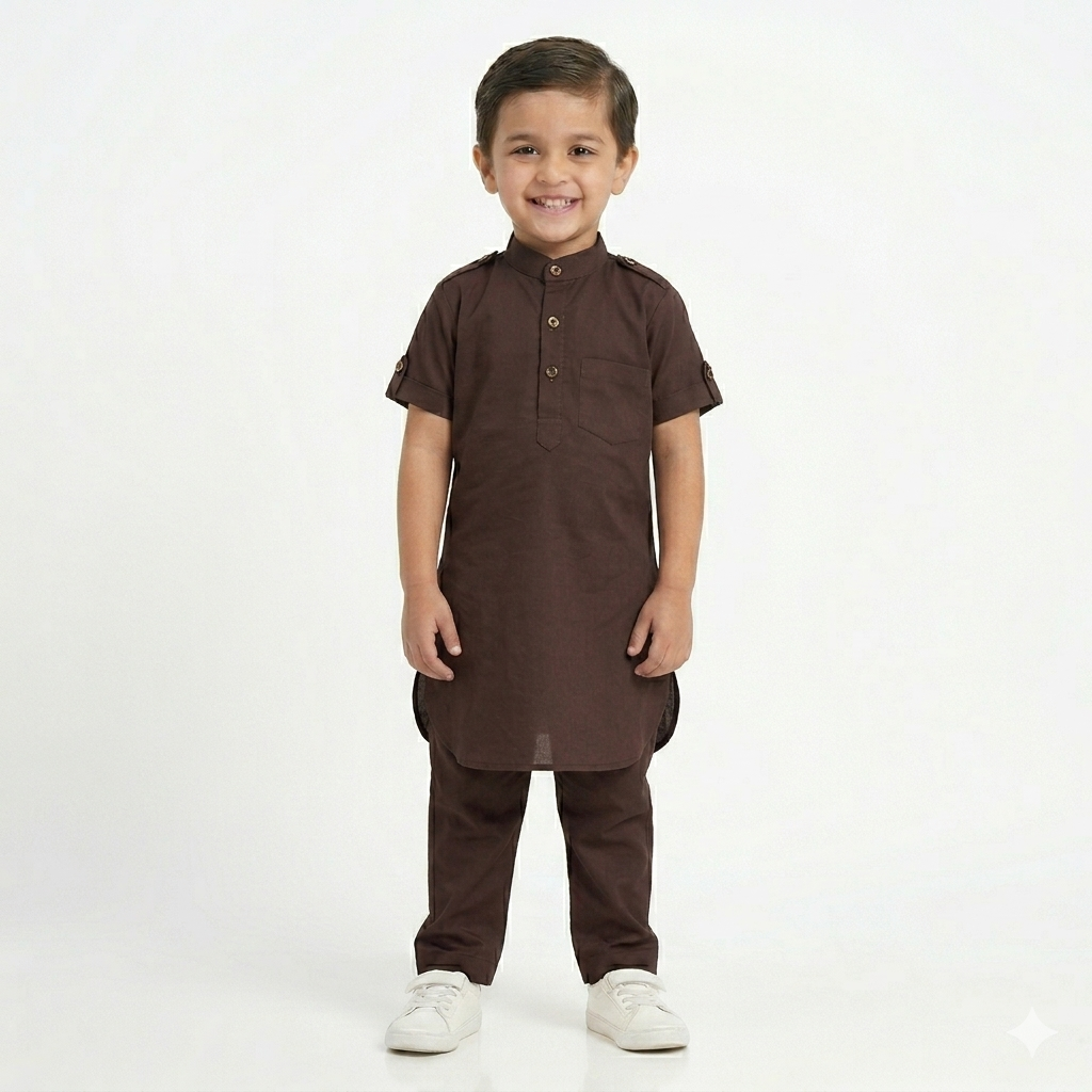 PM Kids Pure Cotton Half Sleeves Kurta Pyjama Set