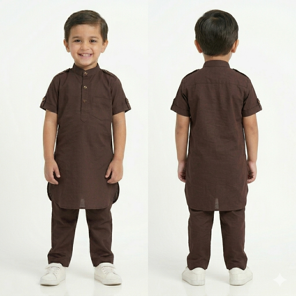 PM Kids Pure Cotton Half Sleeves Kurta Pyjama Set