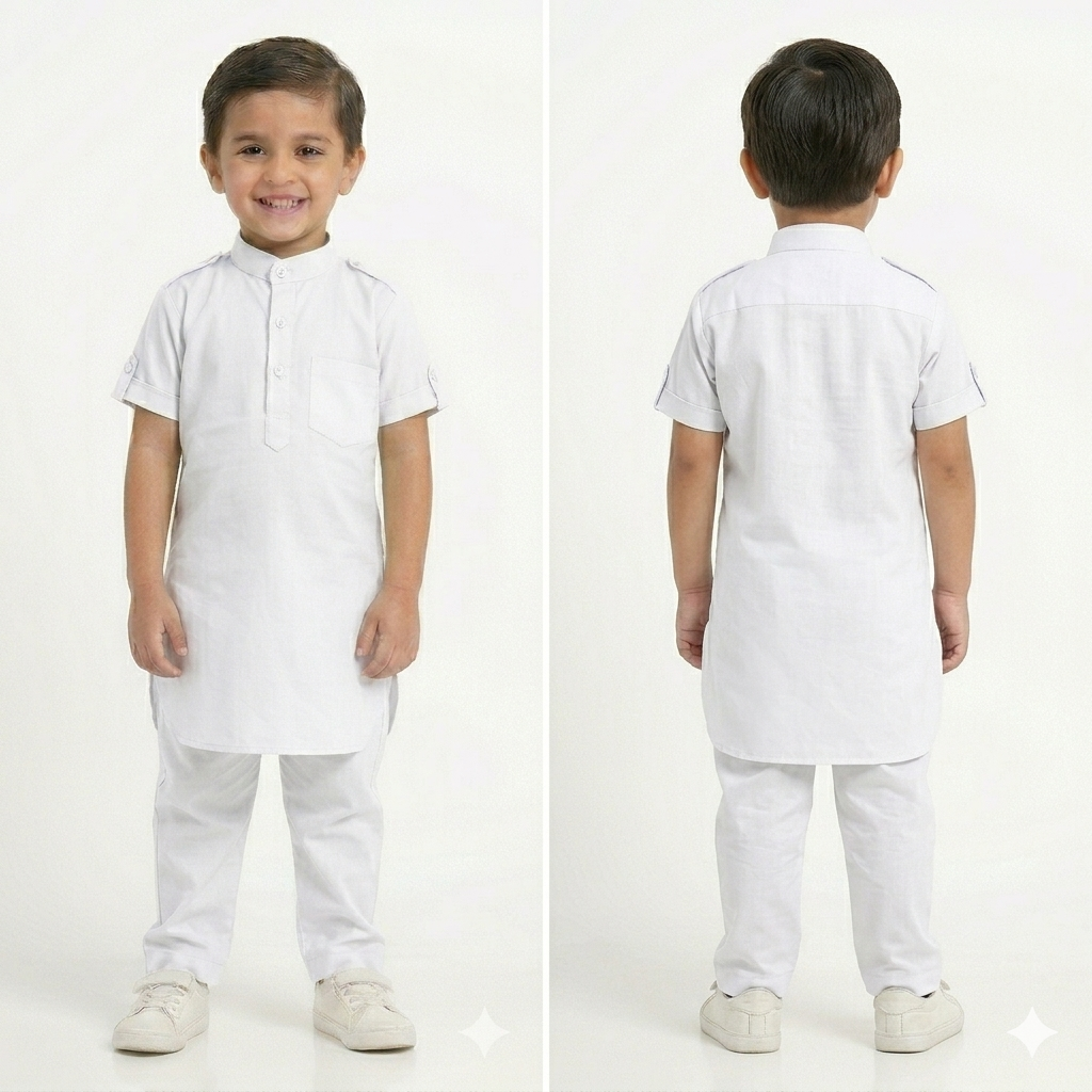 PM Kids Pure Cotton Half Sleeves Kurta Pyjama Set