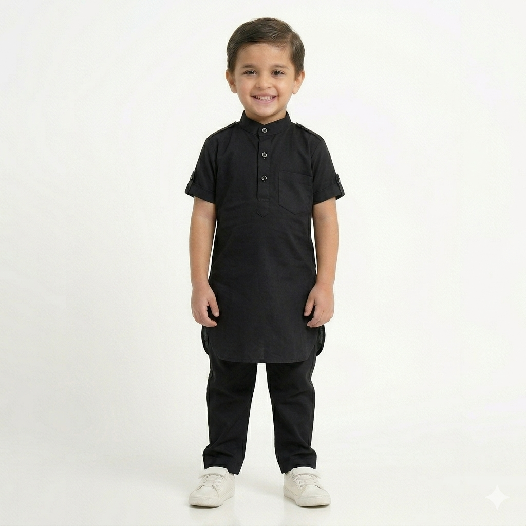 PM Kids Pure Cotton Half Sleeves Kurta Pyjama Set