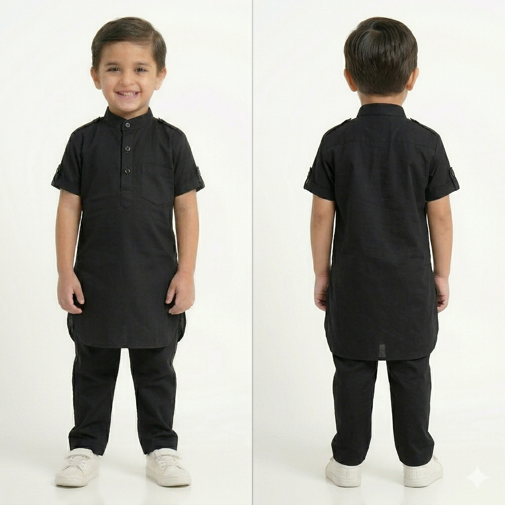 PM Kids Pure Cotton Half Sleeves Kurta Pyjama Set