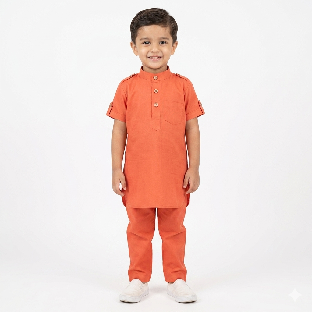 PM Kids Pure Cotton Half Sleeves Kurta Pyjama Set